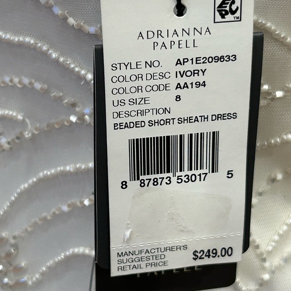 NWT - Adrianna Papell  - Beaded Short Sheath Dress -  Color Ivory - Size 8 - Picture 11 of 13